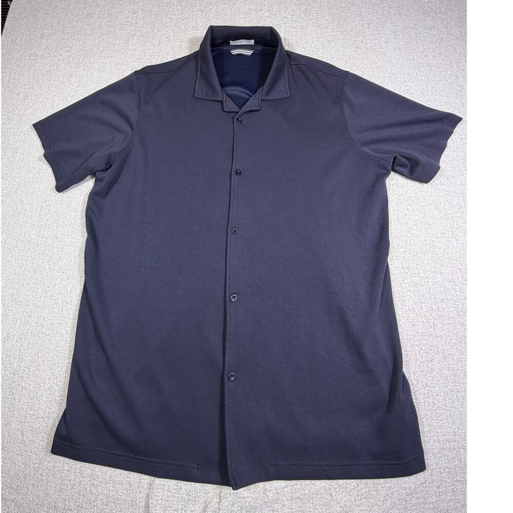 Rye 51 Mens 2XL Blue Knit Button Front Short Sleeve Shirt Casual Stretch Fit - Picture 1 of 7